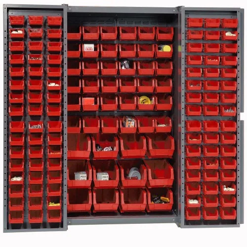 Picture of Global Industrial Global Industrial™ Bin Cabinet Deepdoor - 144 Red Bins, 16Ga. Assembled Cabinet 38 X 24 X 72